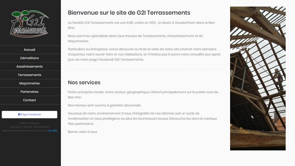 Capture d'écran du site web de G2I Terrassements, conçu avec un design professionnel et une navigation intuitive.