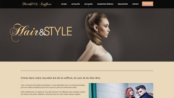 Capture d'écran du site web de Hair&Style, conçu avec un design professionnel et une navigation intuitive.